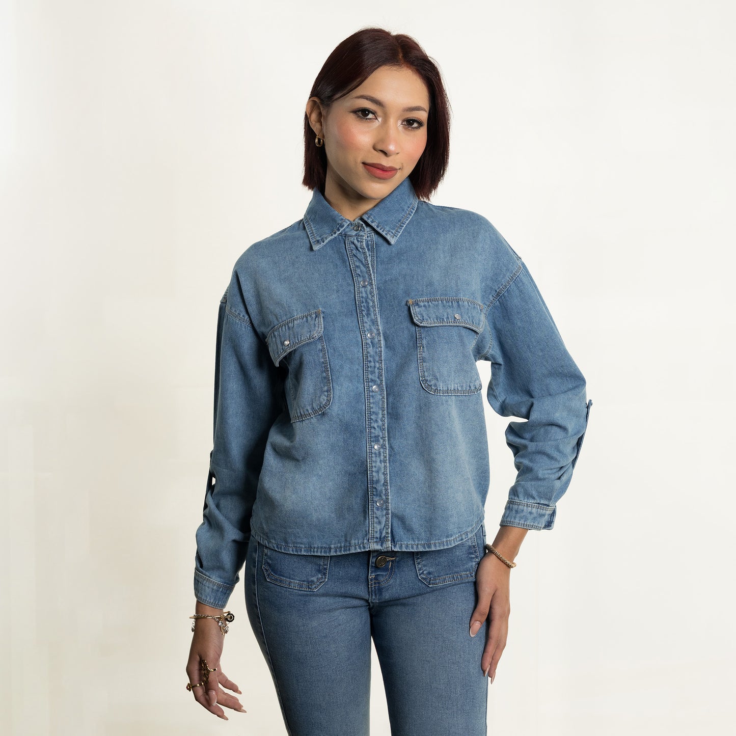 Blusa dénim oversized FOX