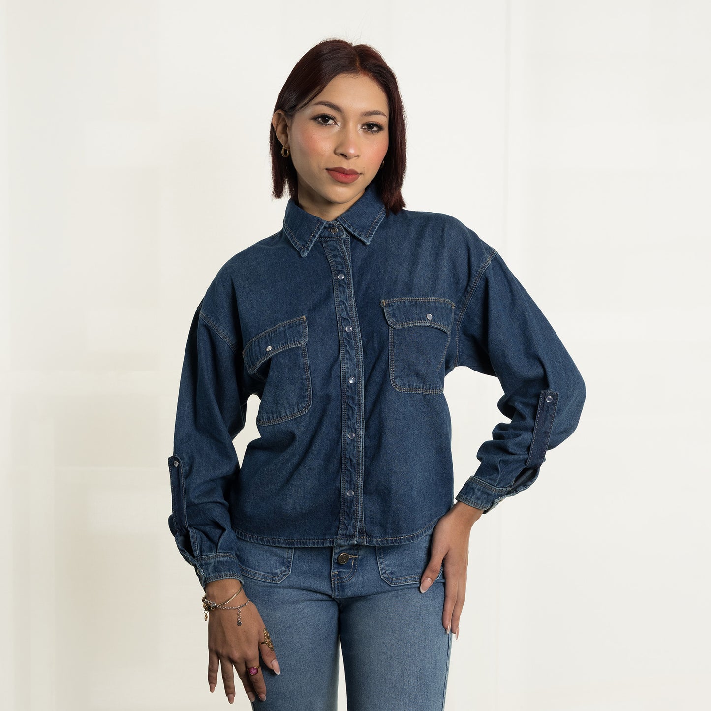 Blusa dénim oversized FOX