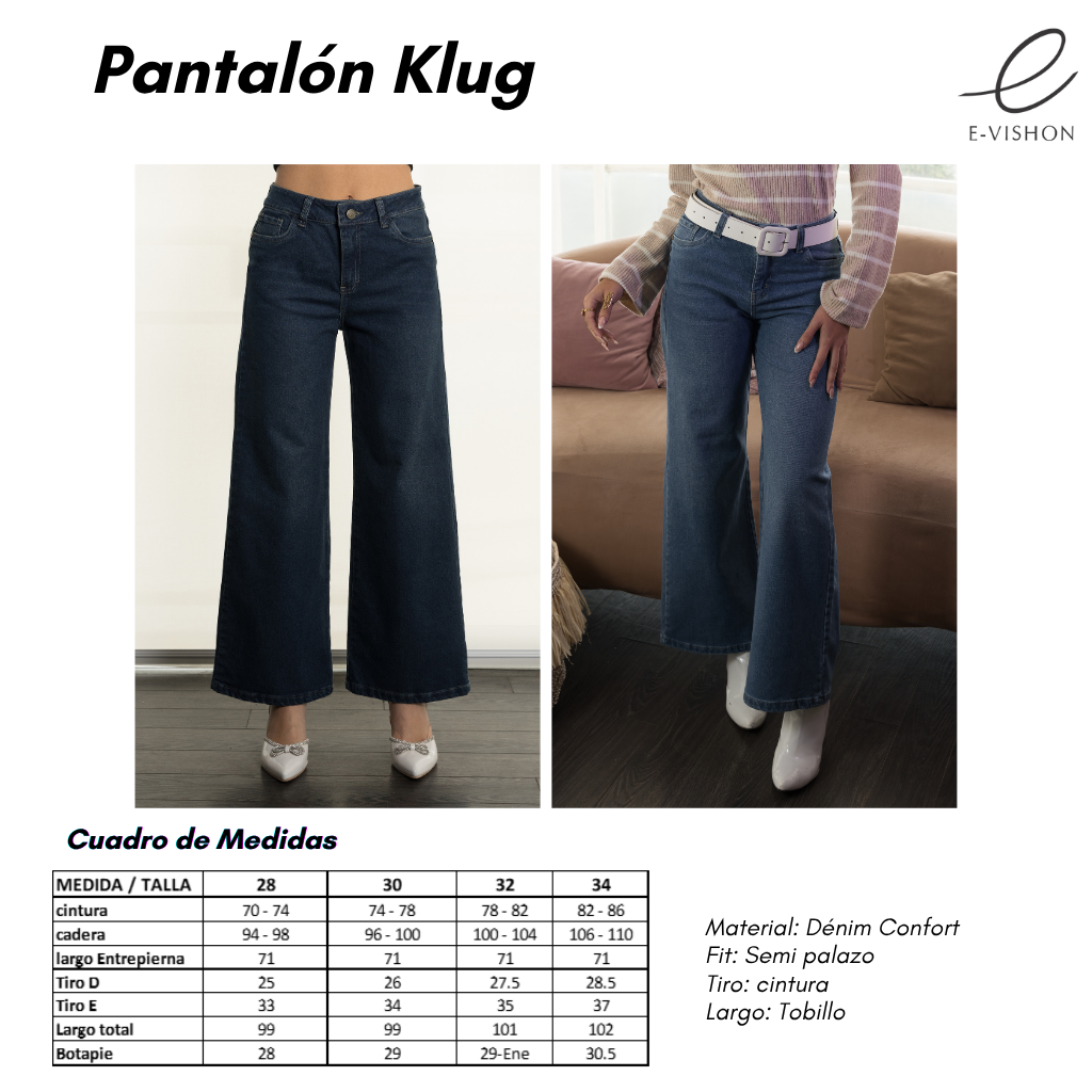 Pantalón denim semi palazo KLUG