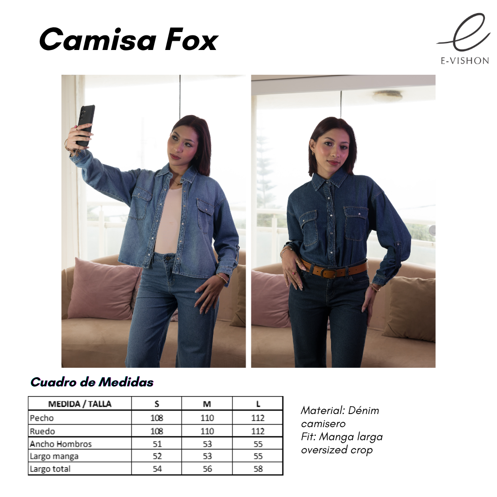 Blusa dénim oversized FOX