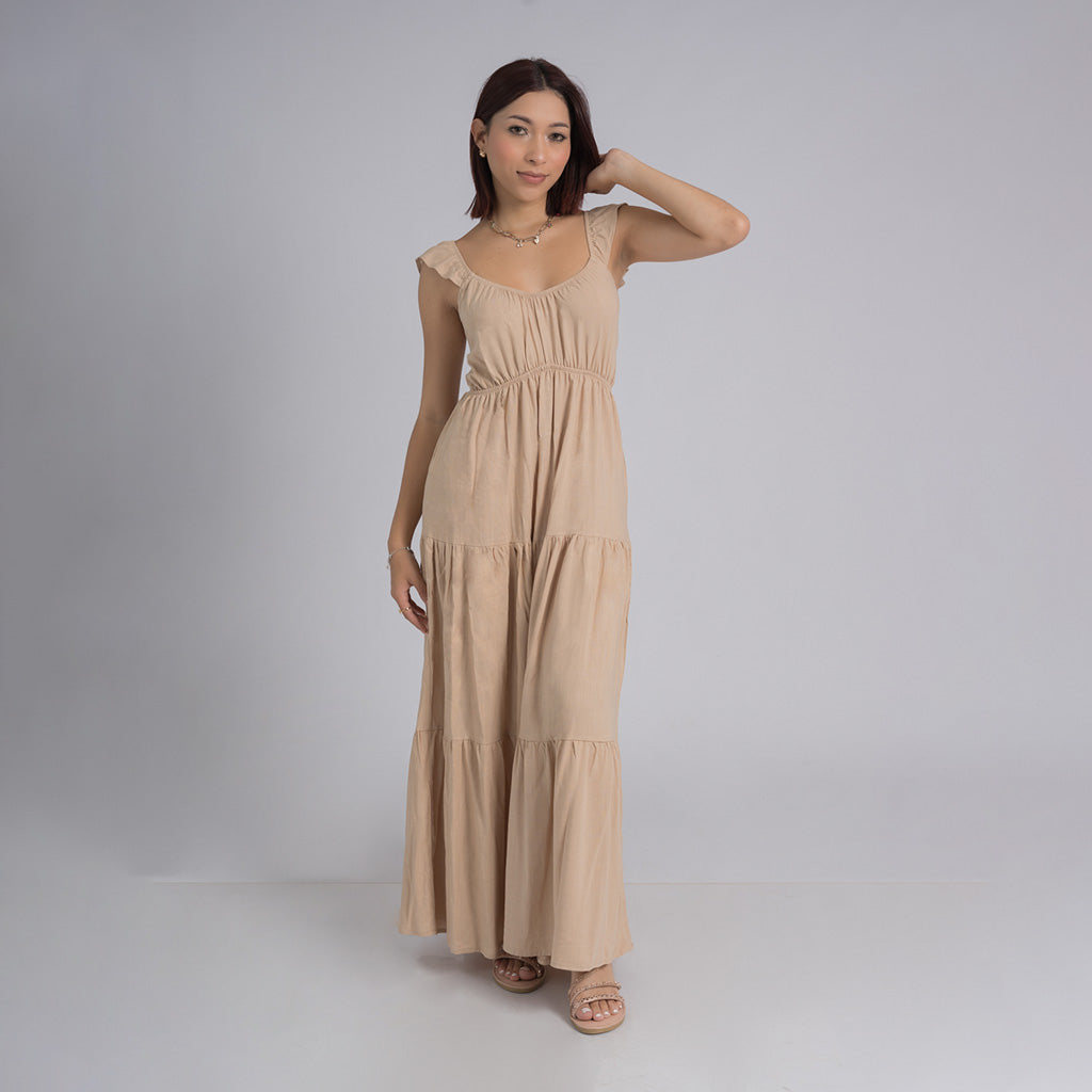 Maxi vestido lino c/tiempos SUNSHINE