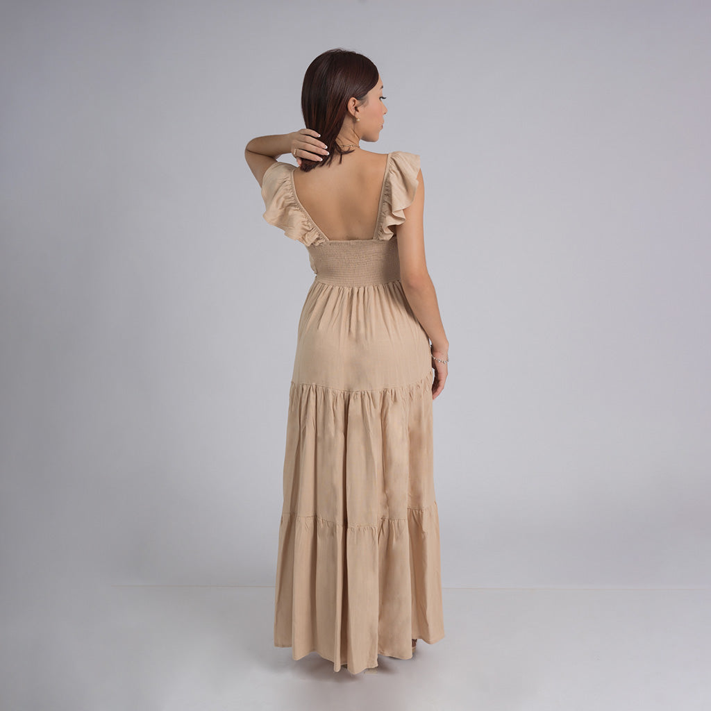 Maxi vestido lino c/tiempos SUNSHINE