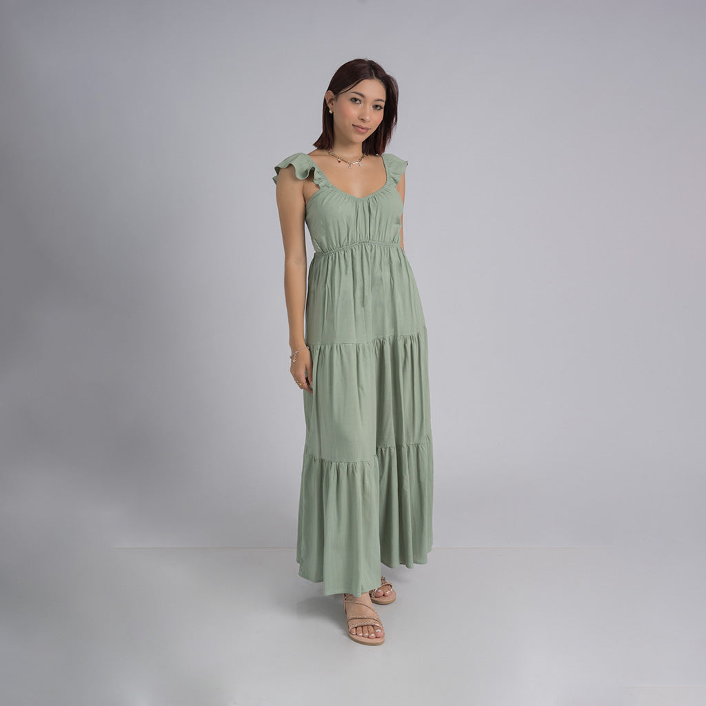 Maxi vestido lino c/tiempos SUNSHINE