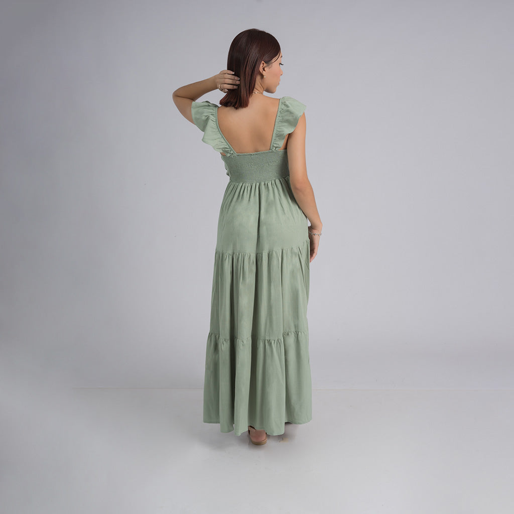 Maxi vestido lino c/tiempos SUNSHINE