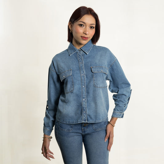Blusa dénim oversized FOX